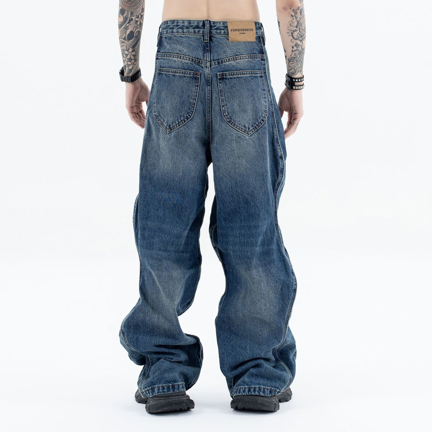 Men's Wave Pants - Water Washed Distressed Loose Straight Jeans