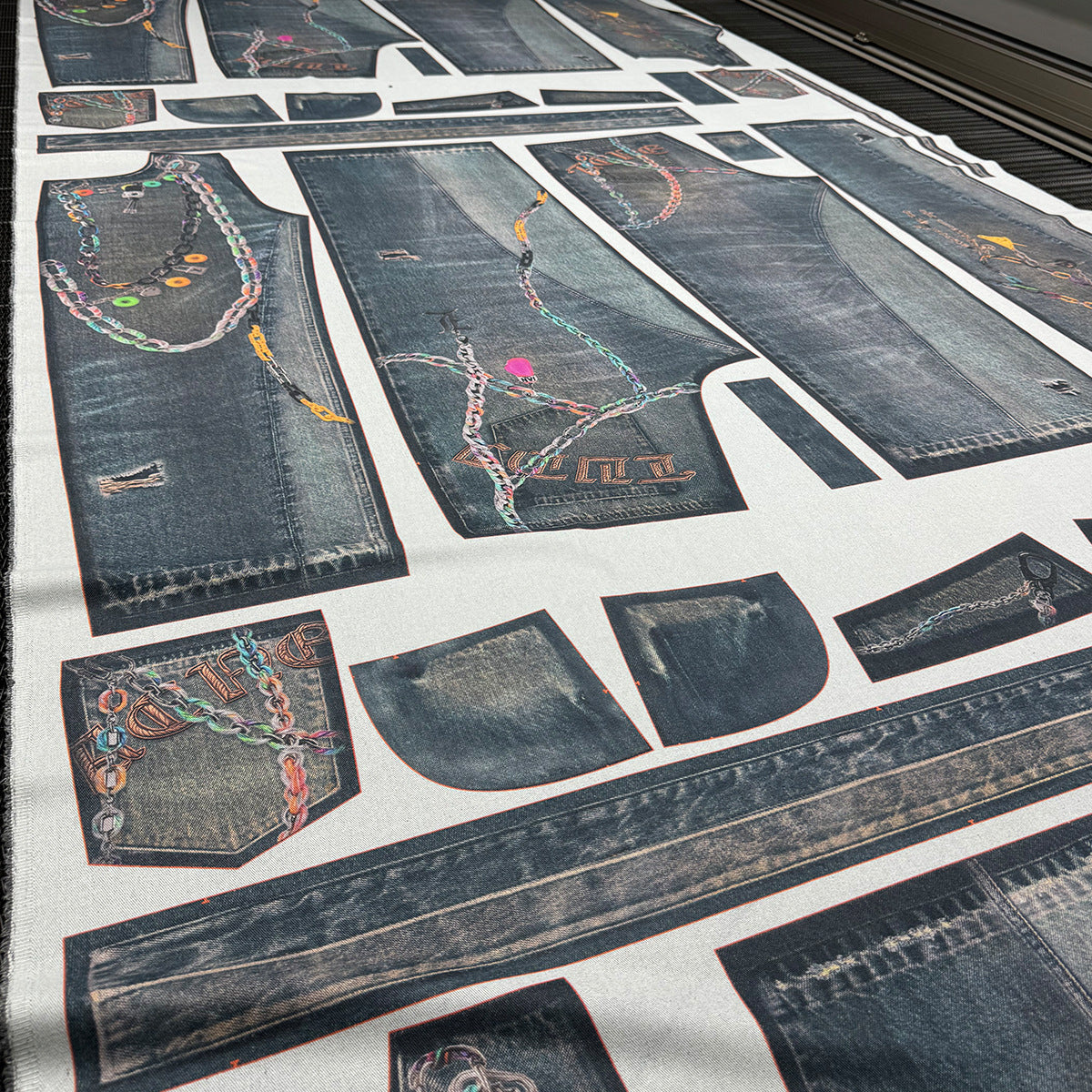 High Street Waste Soil Feng Shui Wash 3D Printed Wide Leg Jeans