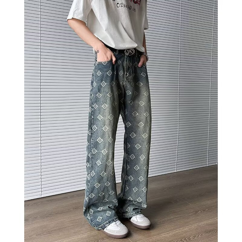 Jacquard Full Print Curved Knife Jeans for Men - Premium Japanese Denim