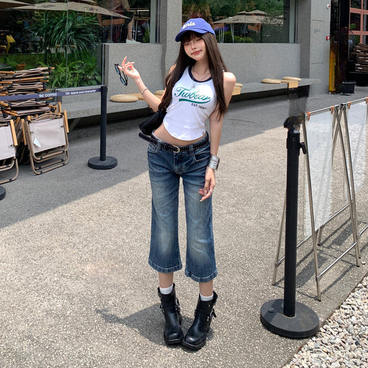 Women's Low-Waist Flare Capri Pants - Slimming Versatile Denim Trousers