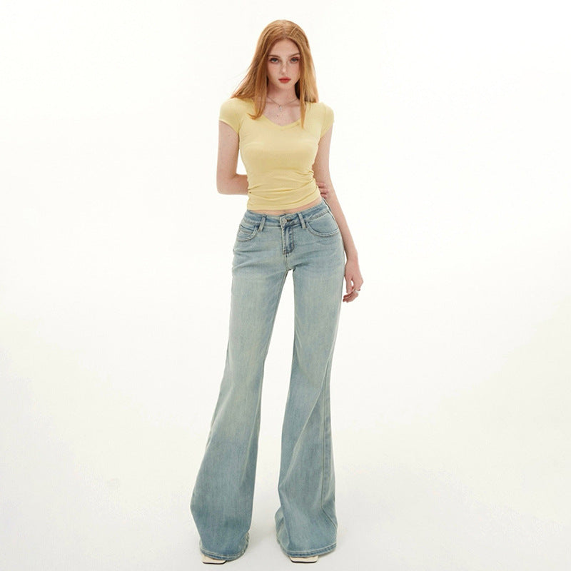 Women's Light Blue Denim Pants - Spring Spicy Girl Low Waist Elastic Fitted Hoof Pants