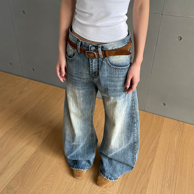 Bamboo Patterned Washed Light Blue Curved Knife Jeans