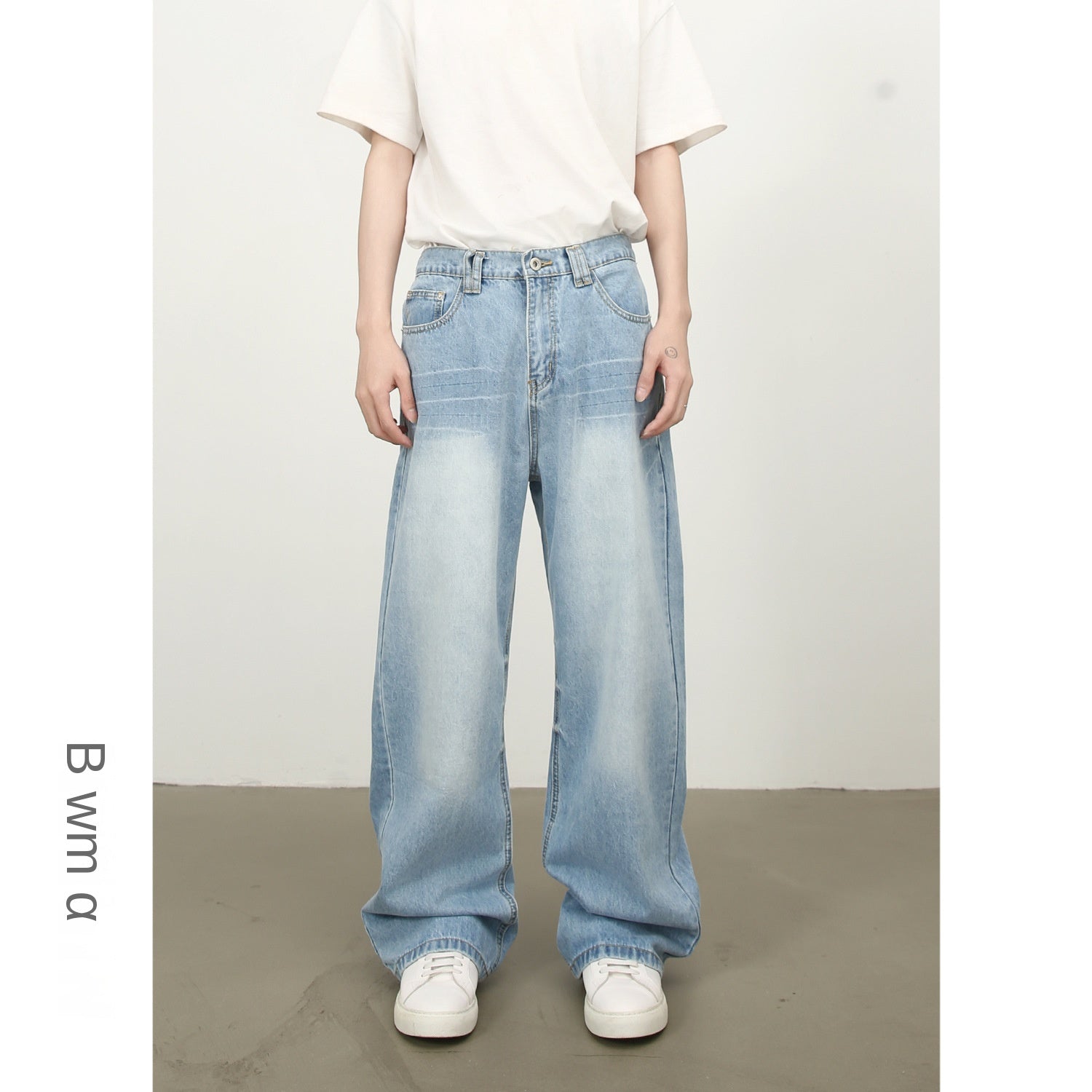 Nirben Denim | New American Basic Versatile Retro Washed Semi-Elastic Waist Loose Wide-Leg Jeans