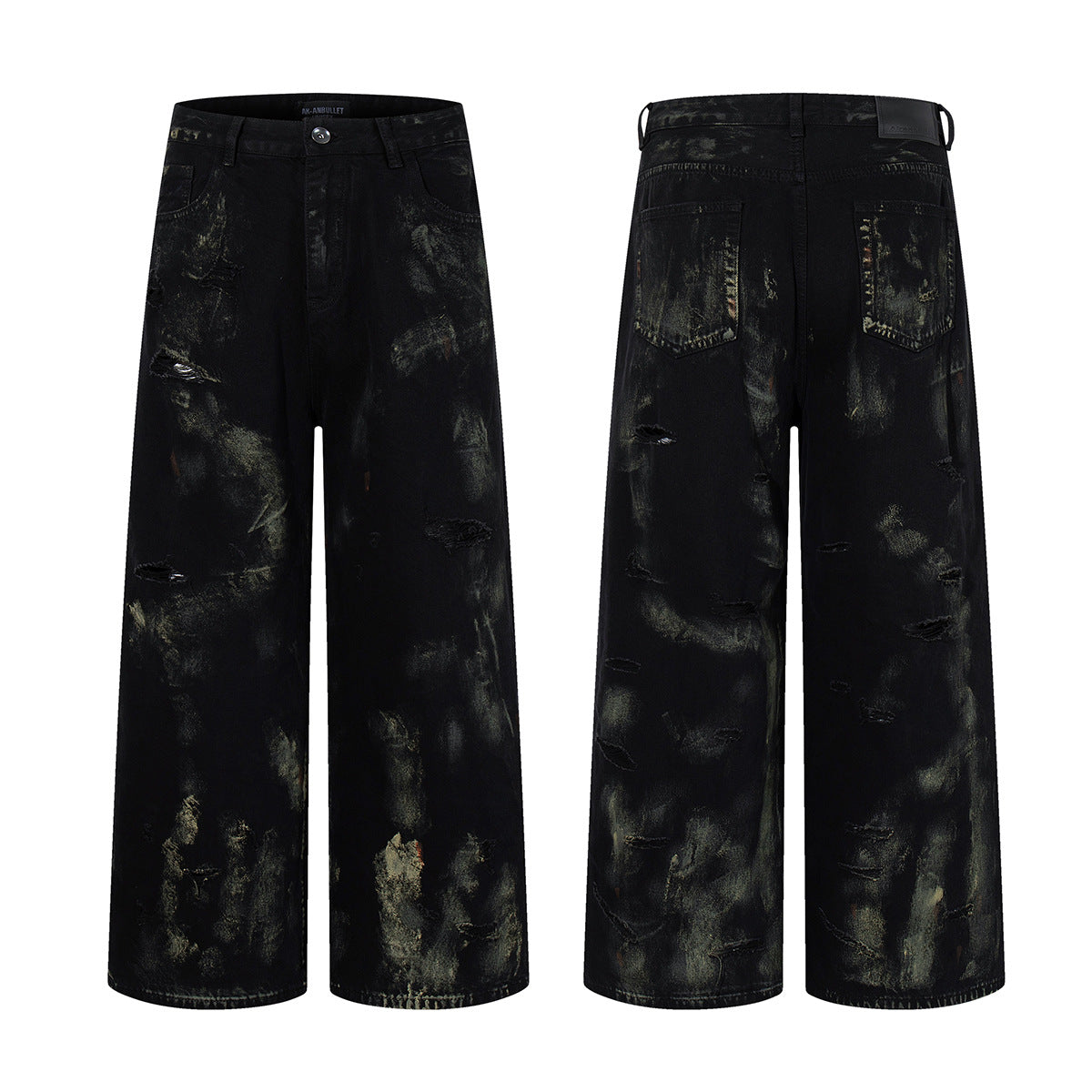 Graffiti Washed Ripped Denim Loose Wide Leg Pants
