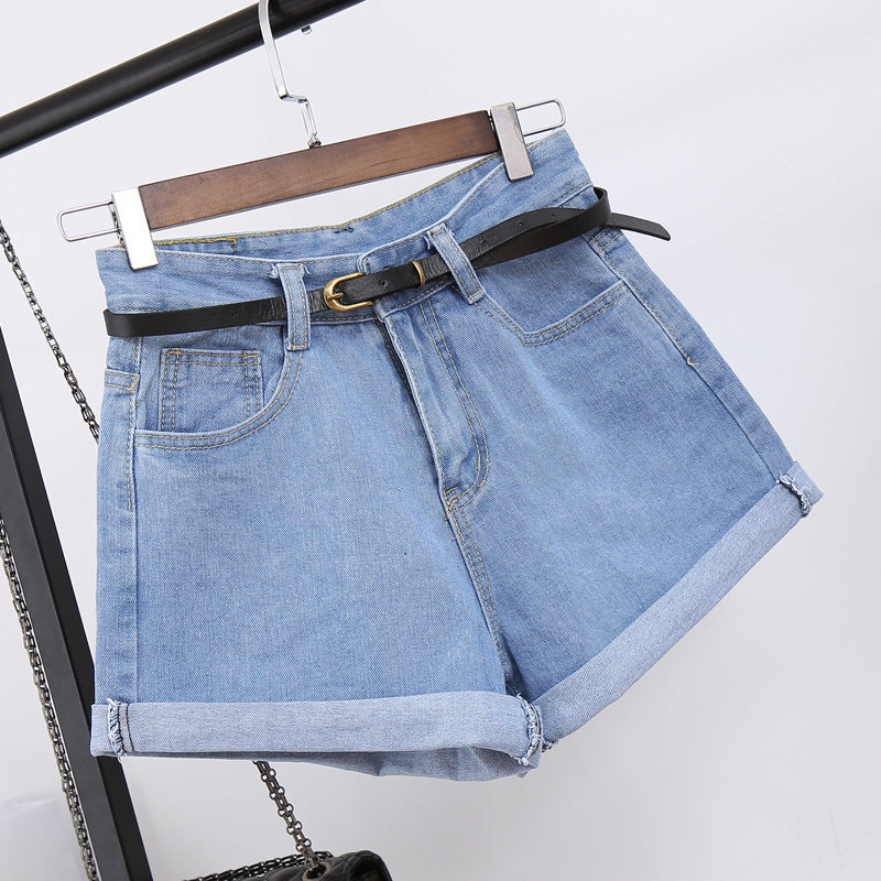 High Waist Women Denim Shorts with Pockets - Casual Cotton Slim Fit