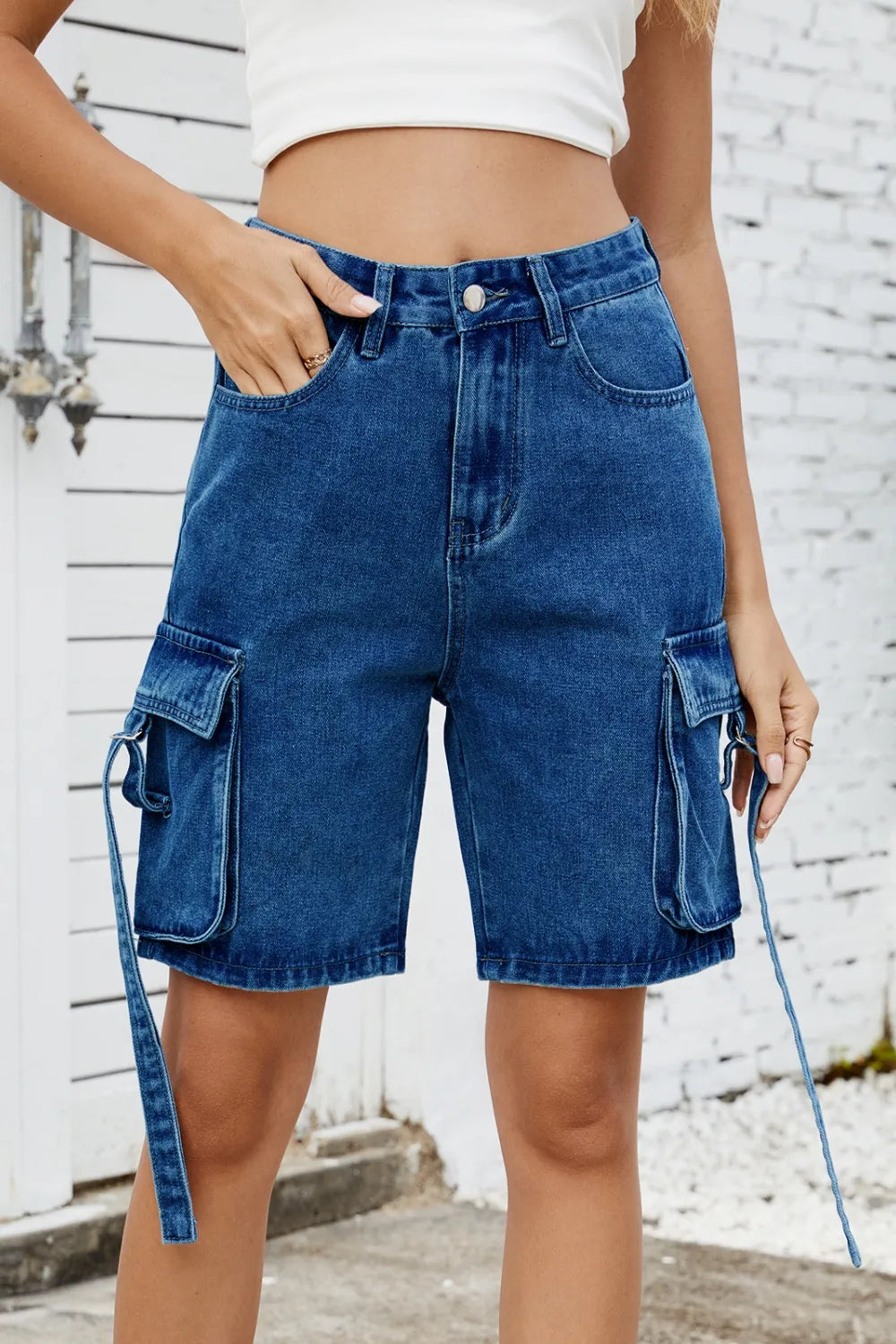Washed Cargo Denim Shorts - Premium Japanese Craftsmanship
