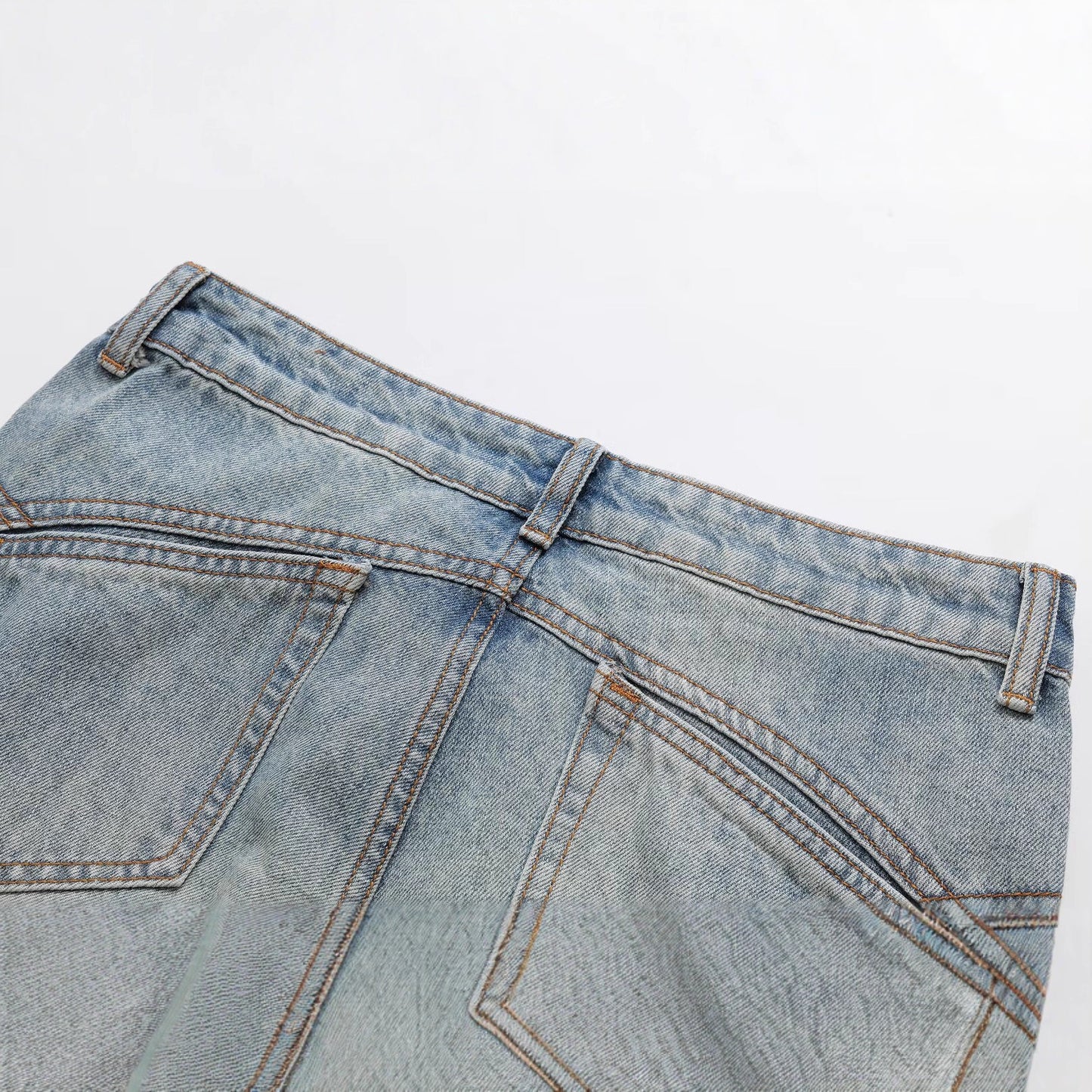 Splicing Horn Jeans - Versatile Wide Leg Floor Pants in Denim Blue