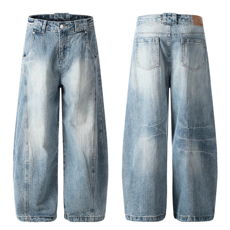 Washed Bamboo Striped Curved Knife Jeans - Premium Japanese Denim