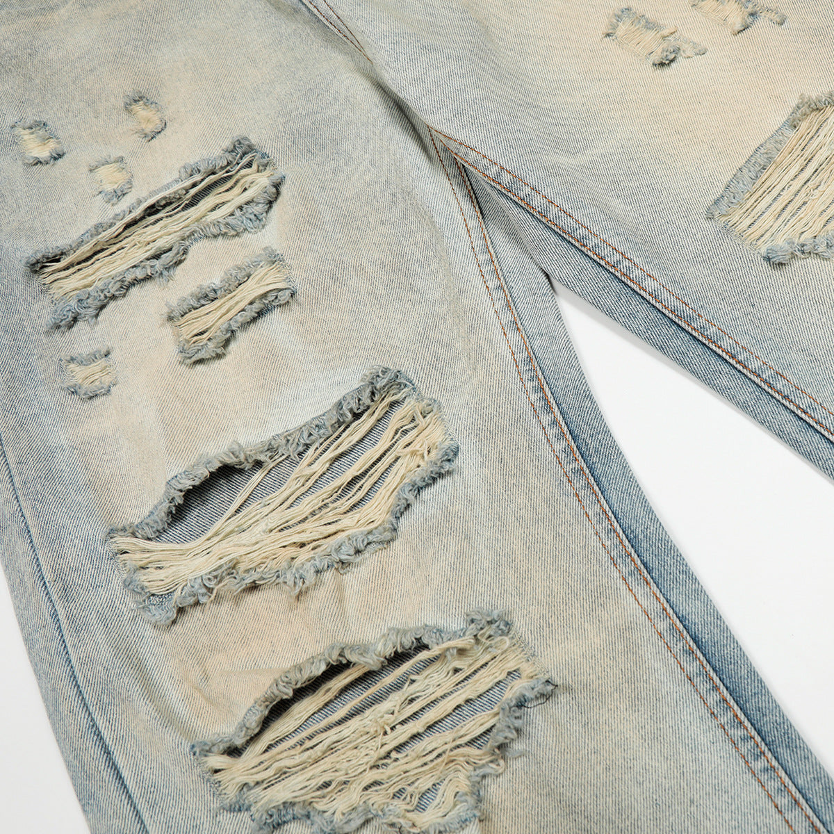 Vintage Washed Ripped Denim Straight Leg Personalized Cleanfit Pants