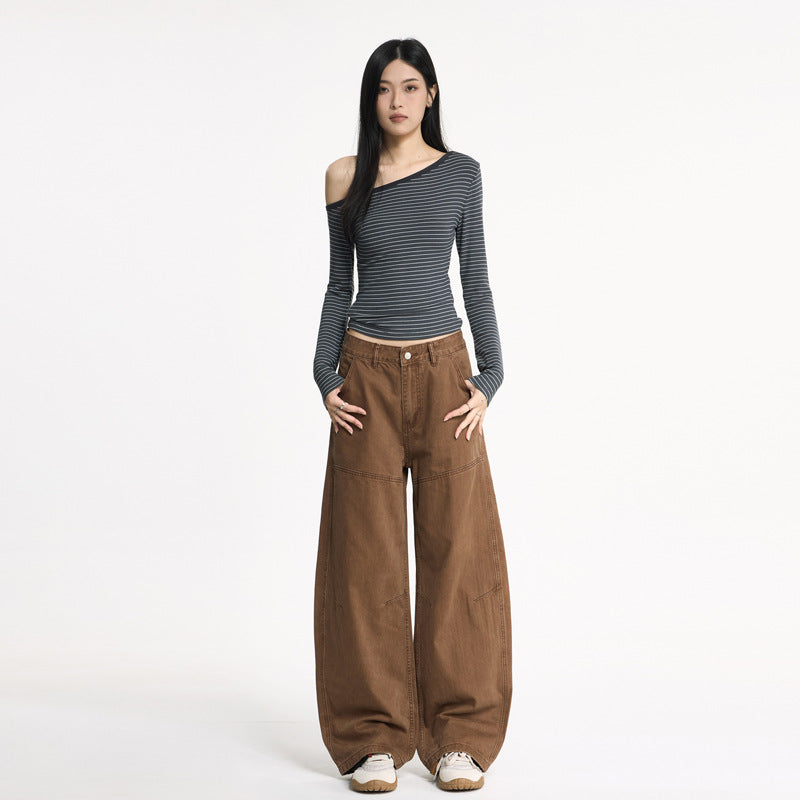 Women's Retro Wide-Leg Distressed Knife-Edge Denim Pants - Unisex Vintage Streetwear