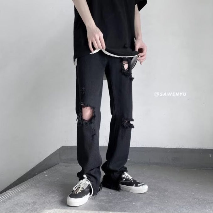 Summer Washed and Scraped Straight Beggar Pants