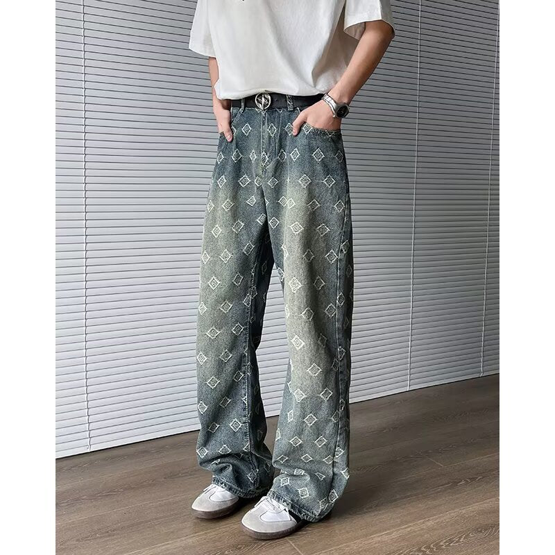 Jacquard Full Print Curved Knife Jeans for Men - Premium Japanese Denim