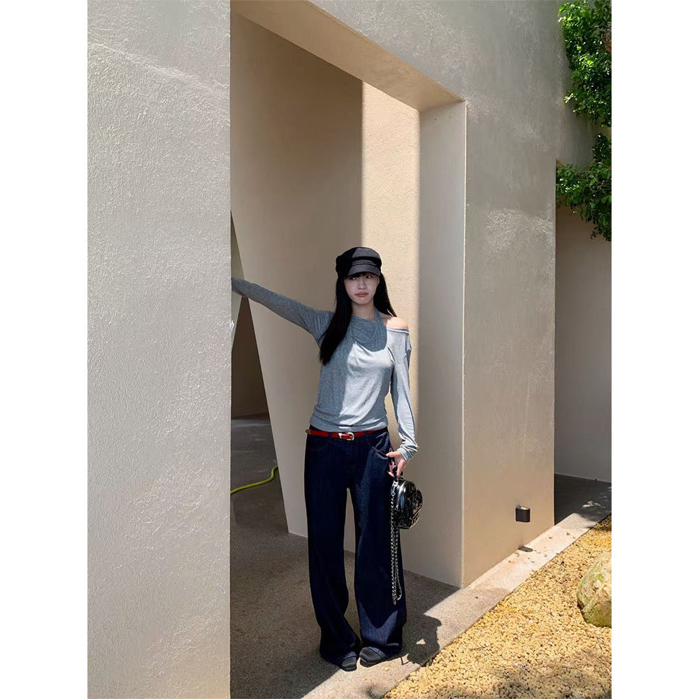 Retro Topstitching Denim Pants - Women's Straight Leg Jeans