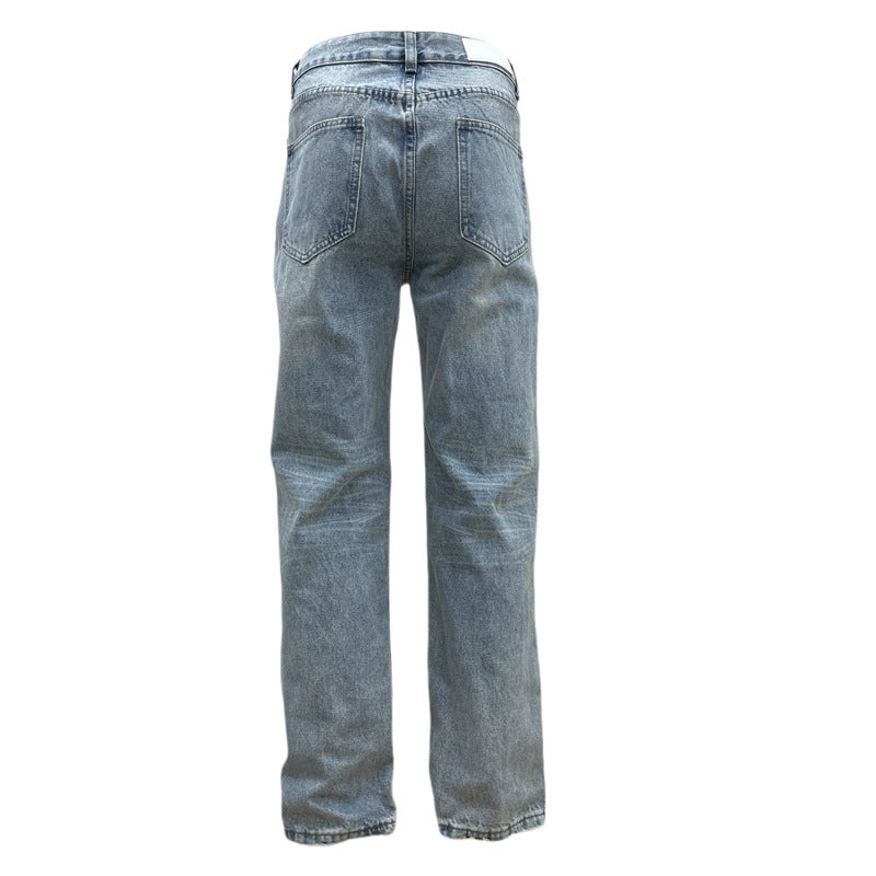Street Style Basic Versatile Blue Jeans for Men - Loose Straight Wide Leg Washed Casual Pants