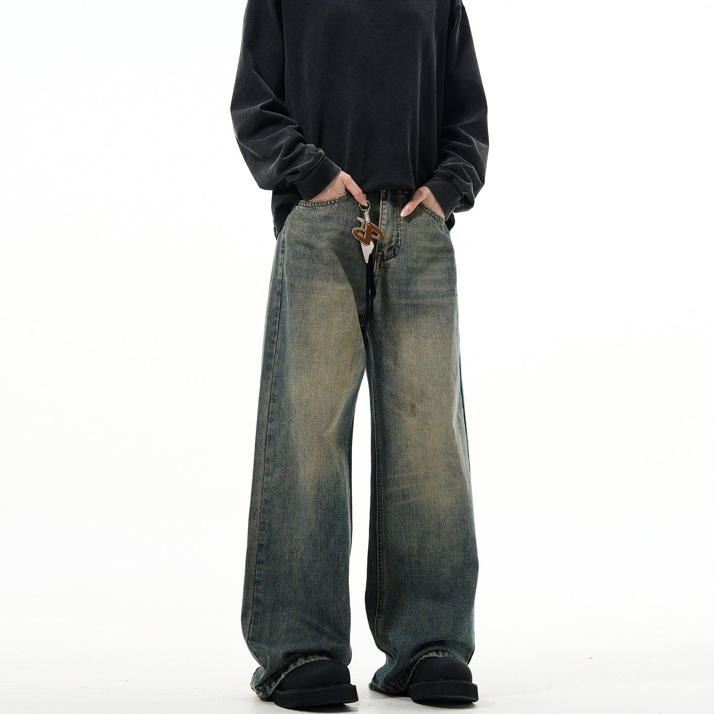 Men's Retro Straight Leg Wide Leg Denim Pants - Versatile Loose Fit