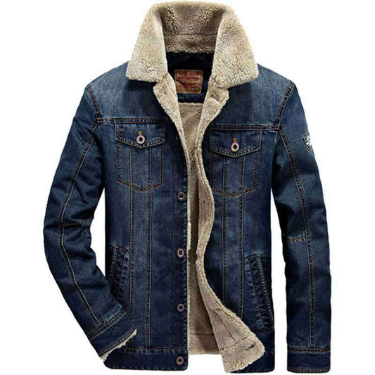 Casual Men's Denim Jacket with Fleece Lining - Thickened Winter Coat