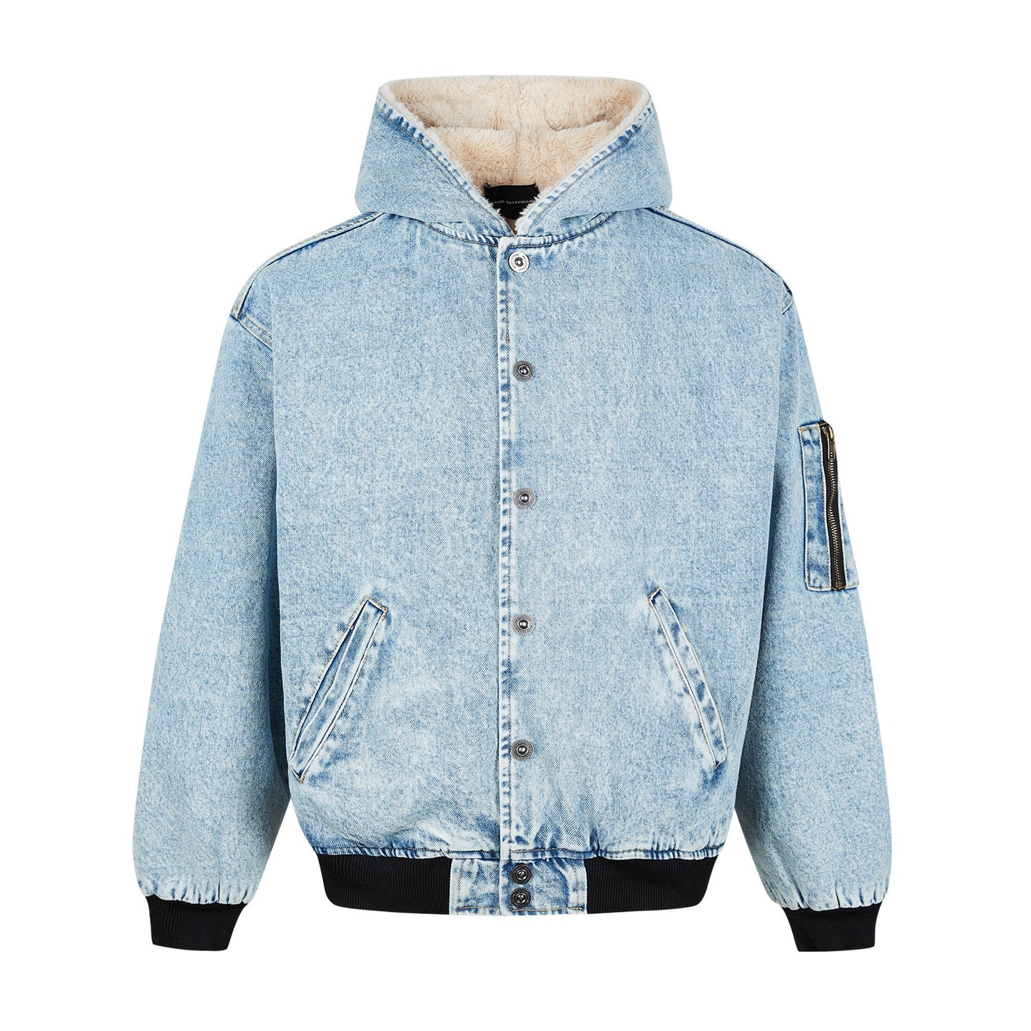 Rabbit Fur Mountain Carving Denim Blue Snowflake Pattern Jacket for Men and Women