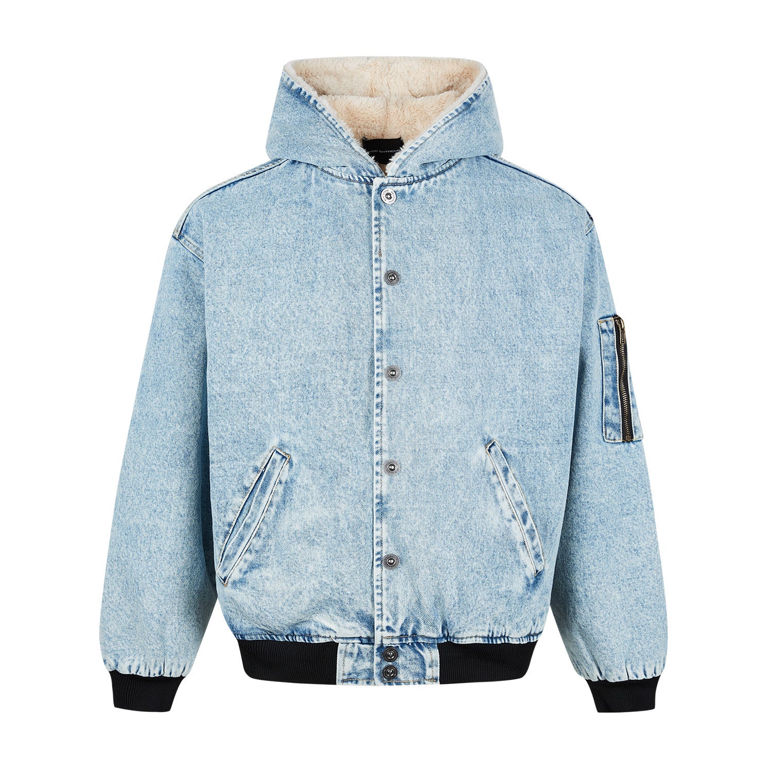 Rabbit Fur Mountain Carving Denim Blue Snowflake Pattern Jacket for Men and Women