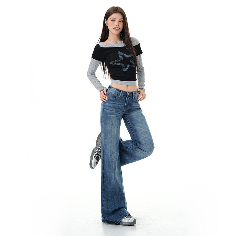 Stylish Low Waist Flared Jeans for Women - Versatile Bamboo Joint Bell Bottom Pants