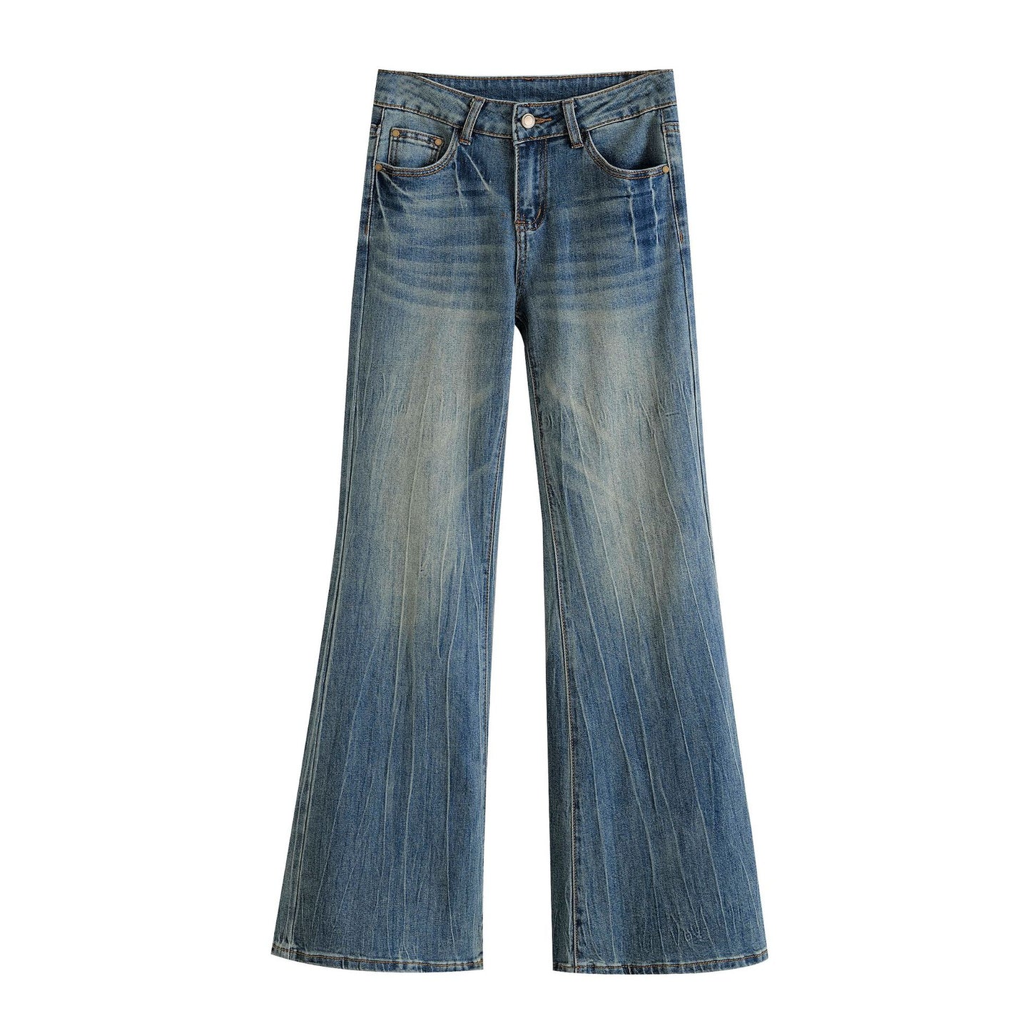 Mid Low Waist Floor Length Flared Pants Jeans