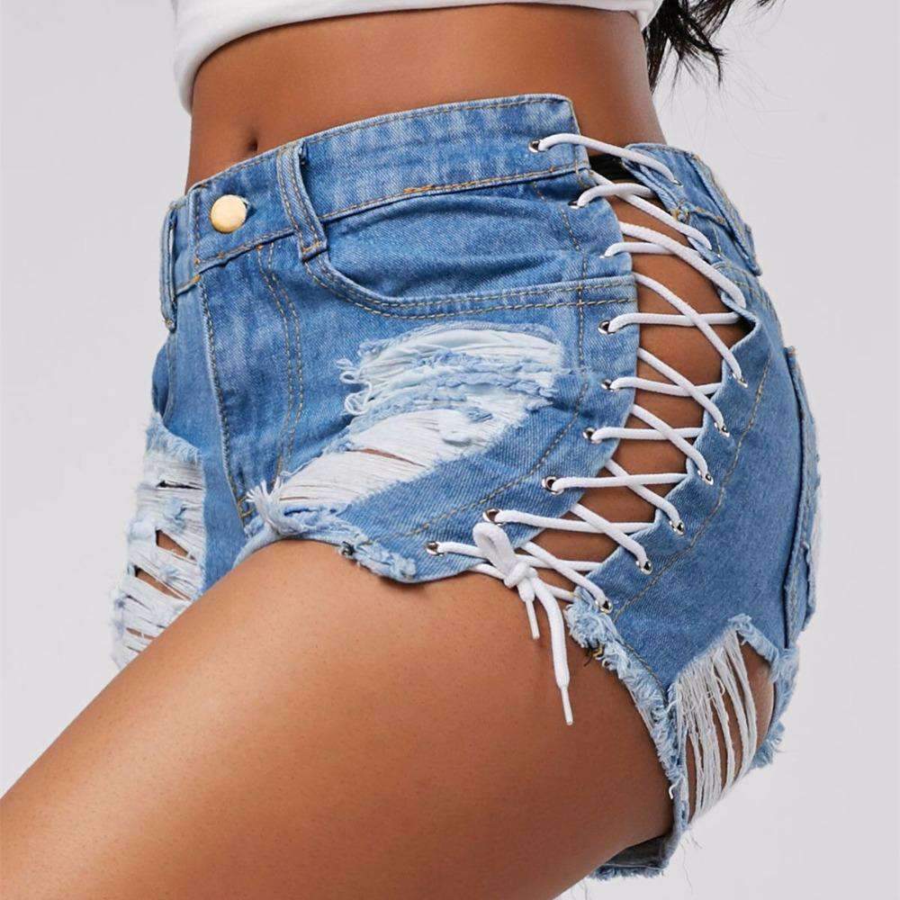 High Waist Ripped Denim Shorts for Women