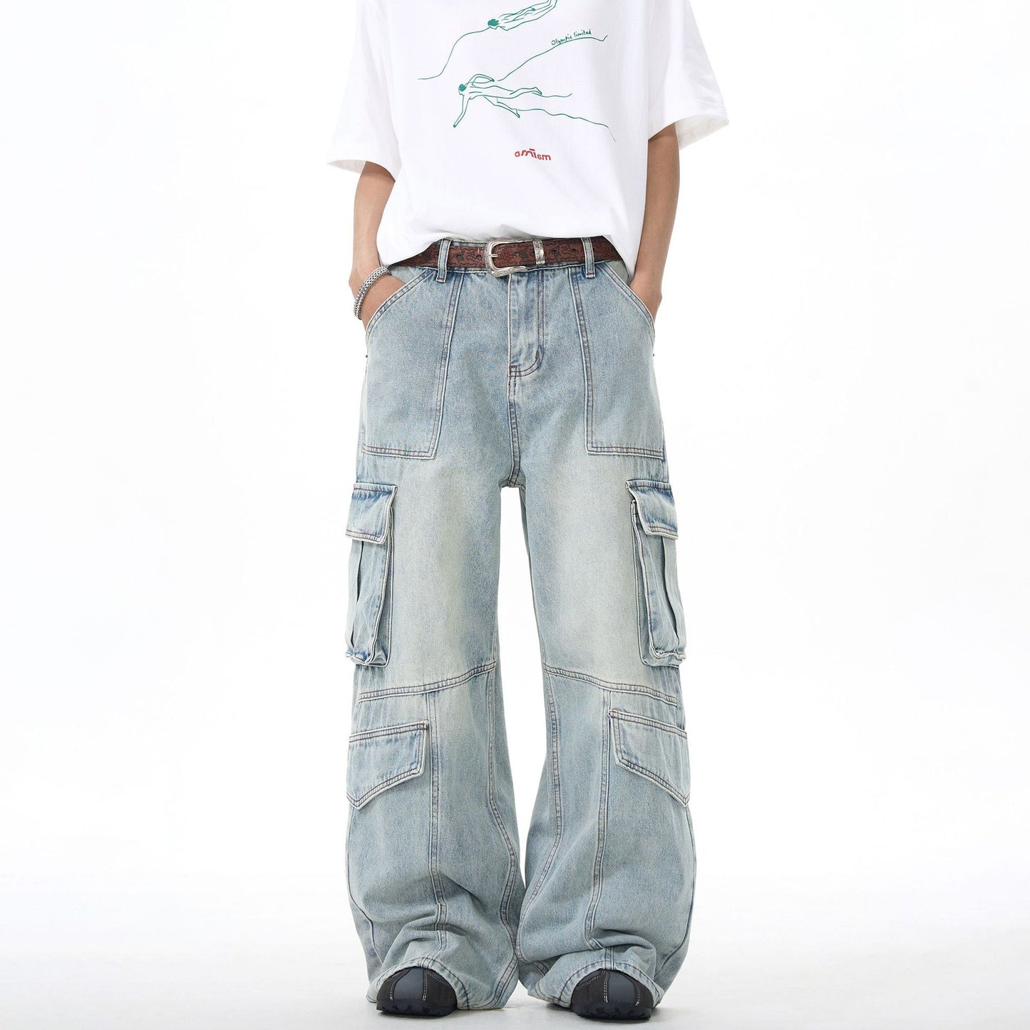 Old Denim Loose Straight Leg Wide Leg Floor Length Pants