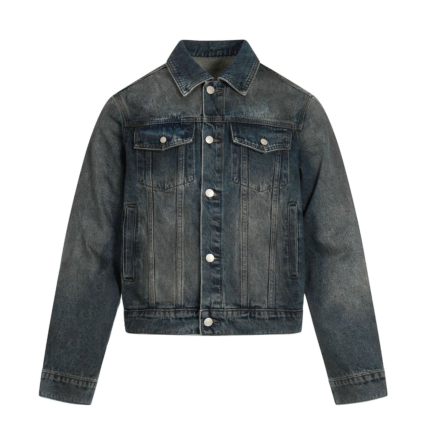 Vintage Street Style High-End Washed Blue Distressed Unisex Denim Jacket