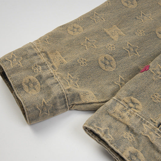 Yellow Mud Vintage Washed Denim Jacket with Collared Collar