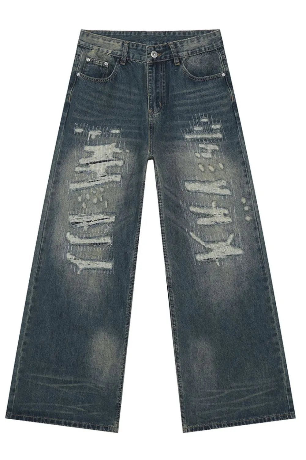 Premium Distressed Wide Leg Jeans - Luxury Japanese Denim