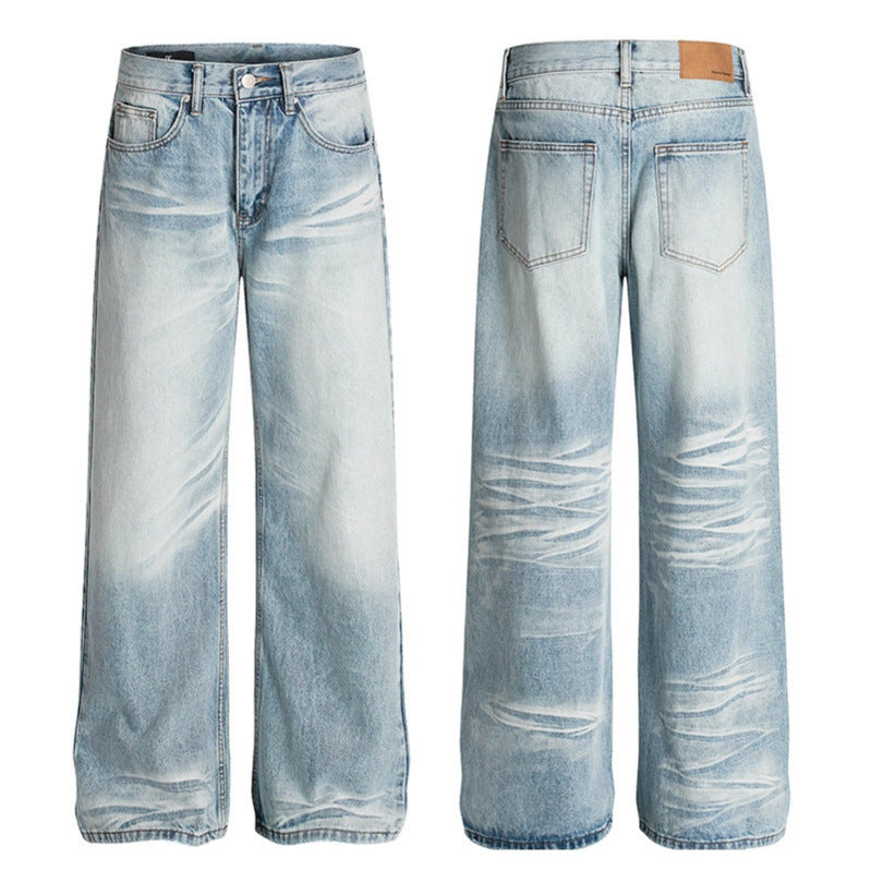 Premium Used Washed Scratched and Ground White Straight Leg Jeans