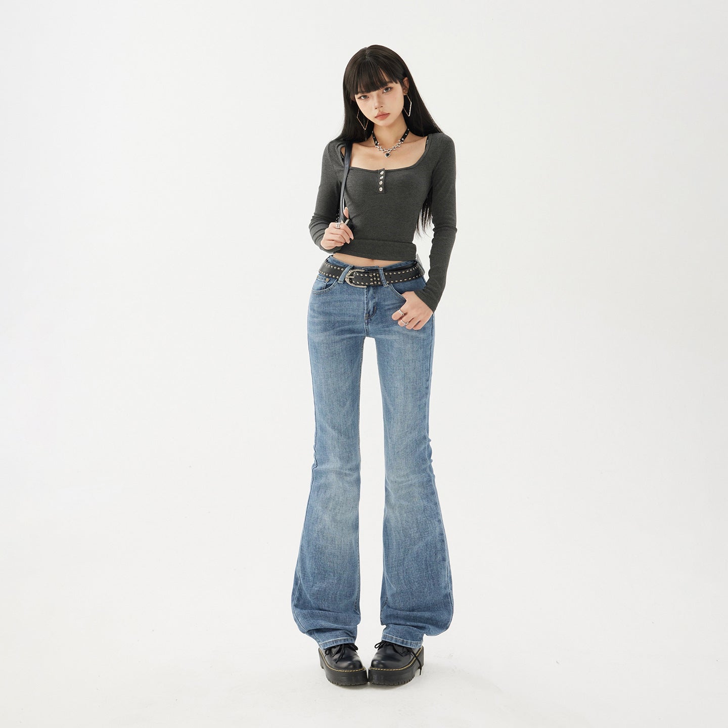 Style Flared Denim Pants for Women - Low Waist, Slim Fit, Straight Leg
