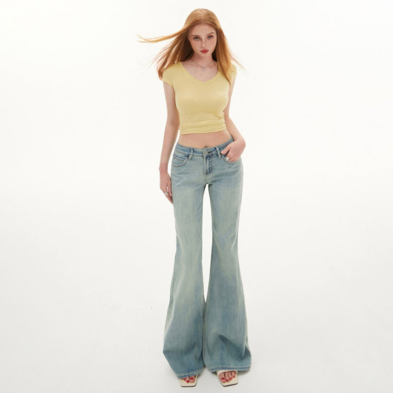 Women's Light Blue Denim Pants - Spring Spicy Girl Low Waist Elastic Fitted Hoof Pants