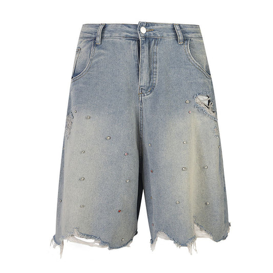 Drill Nail Hole Denim Shorts - Premium Japanese Craftsmanship