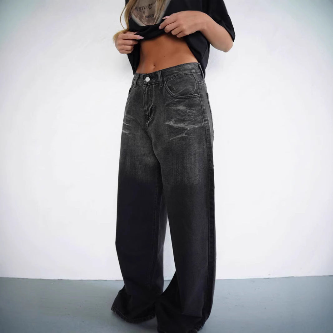 Low Rise Gradient Distressed Floor Jeans