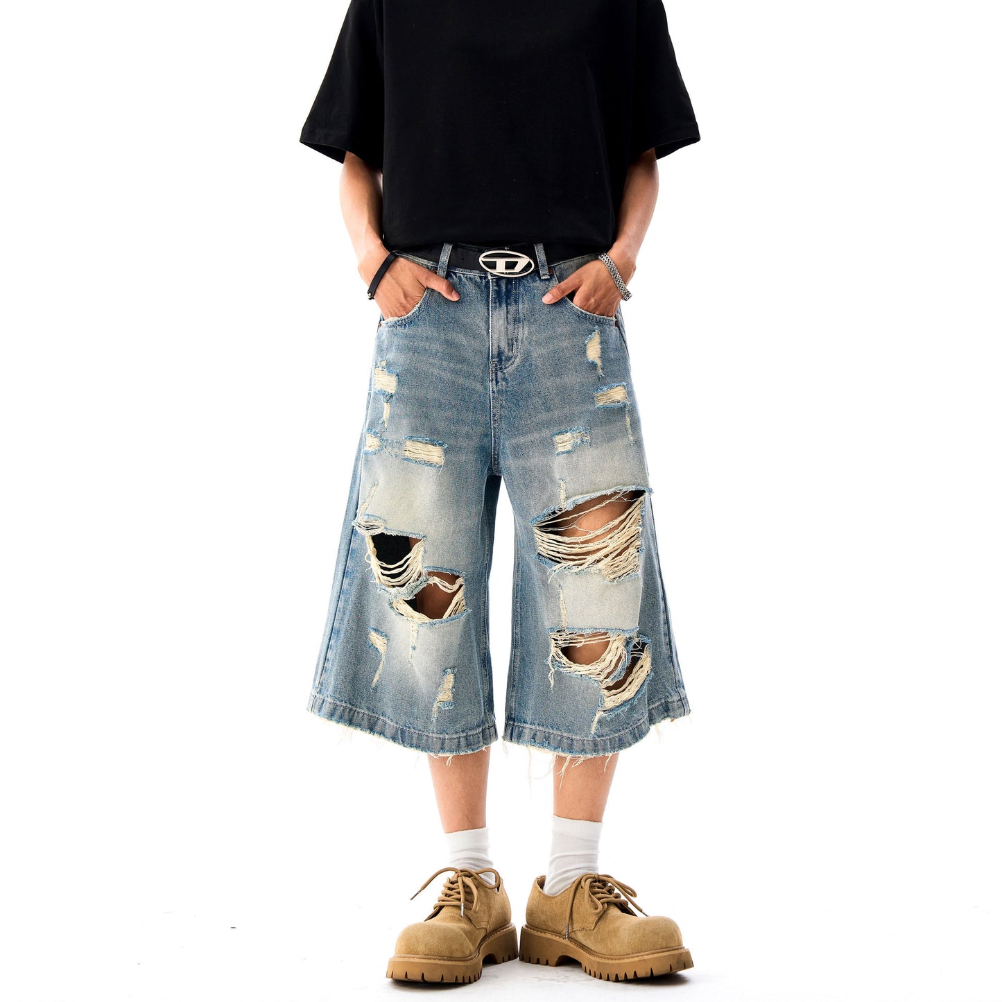 Premium Japanese Denim Straight Tube Loose Summer Cropped Pants