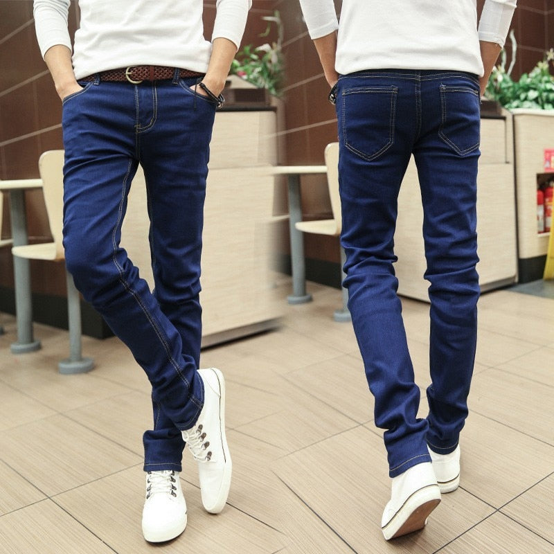 Men's Harem Jeans - Fashionable Washed Denim Pants with Elastic Waist