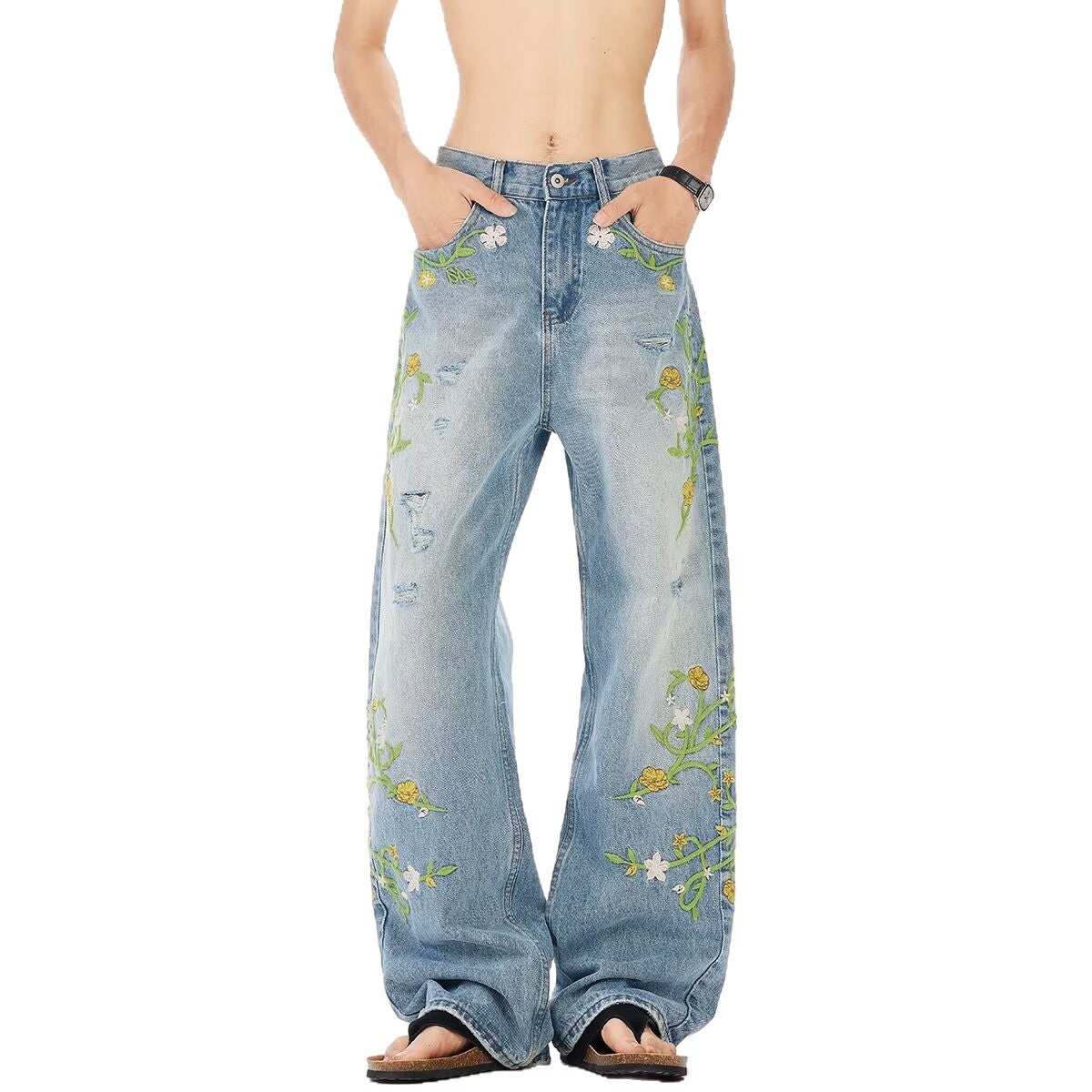 Casual Washed Jeans - Straight Leg Summer Pants for Men