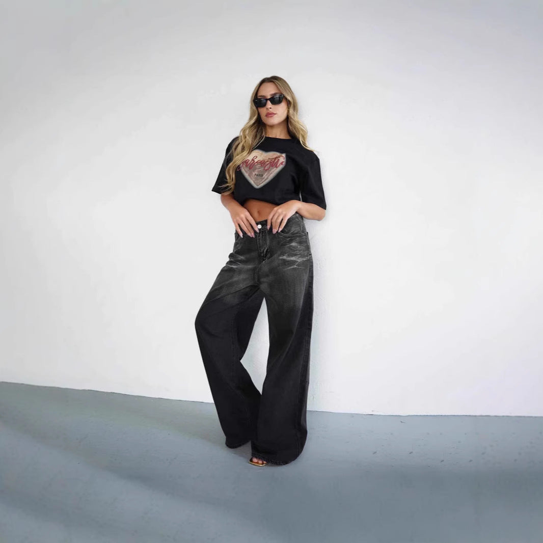 Low Rise Gradient Distressed Floor Jeans