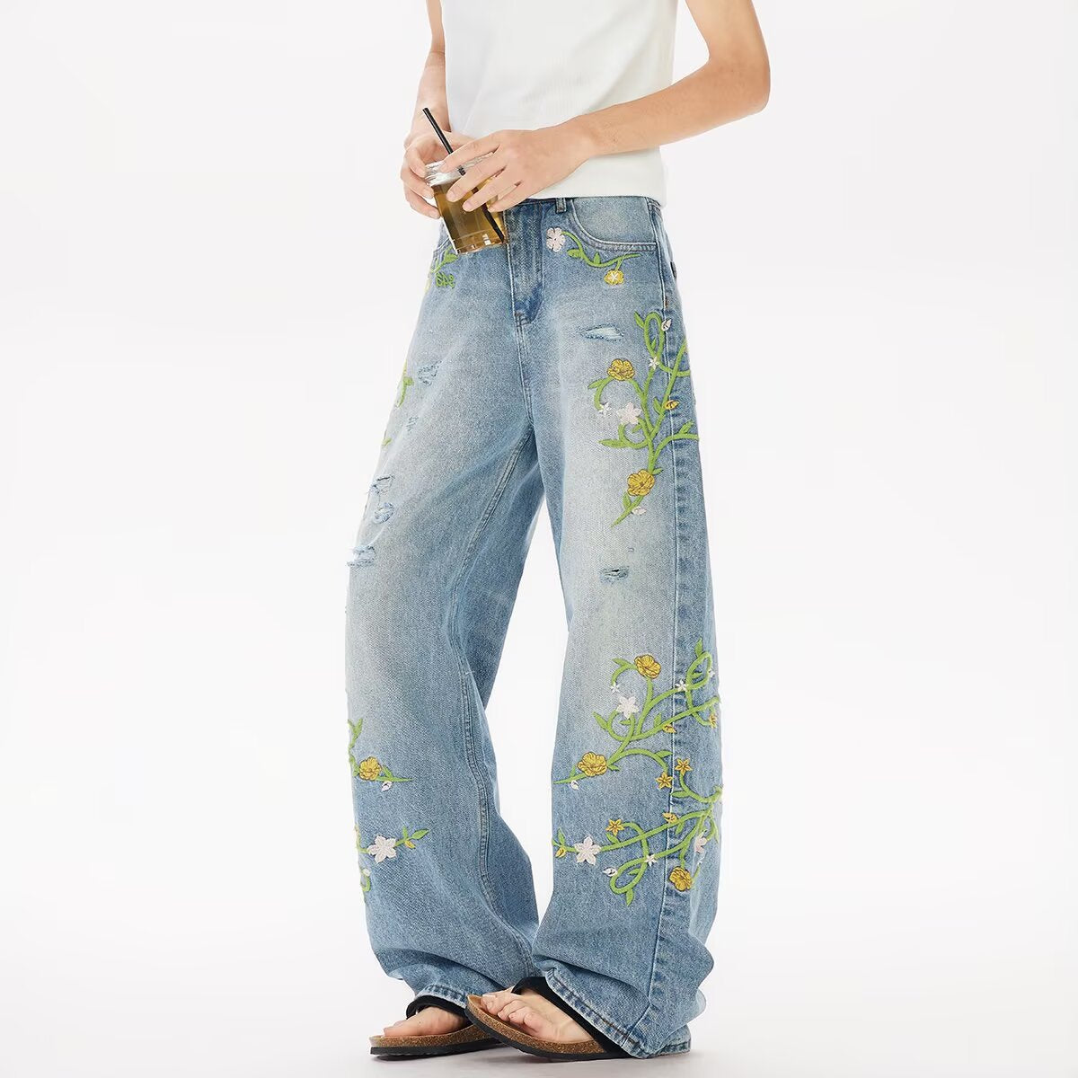 Casual Washed Jeans - Straight Leg Summer Pants for Men