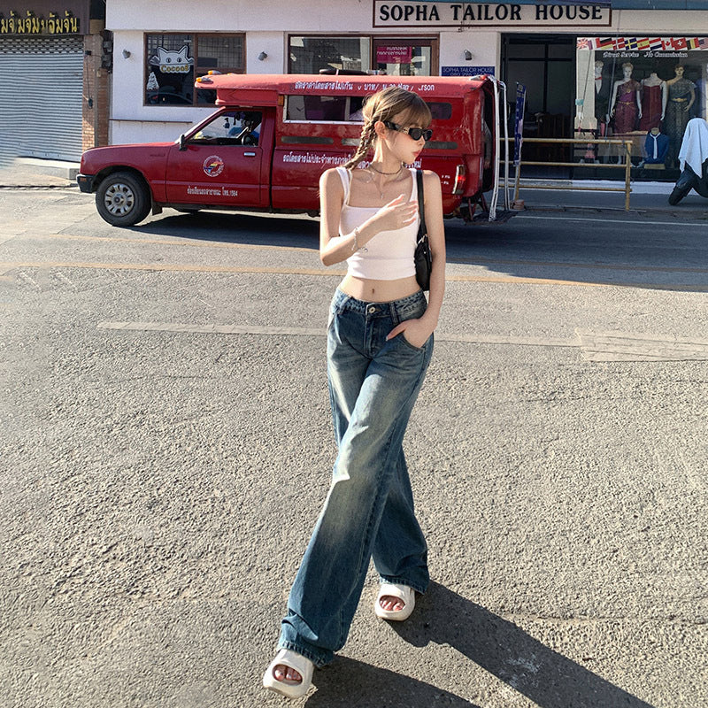 Women's Low Waist Loose Straight Leg Denim Pants