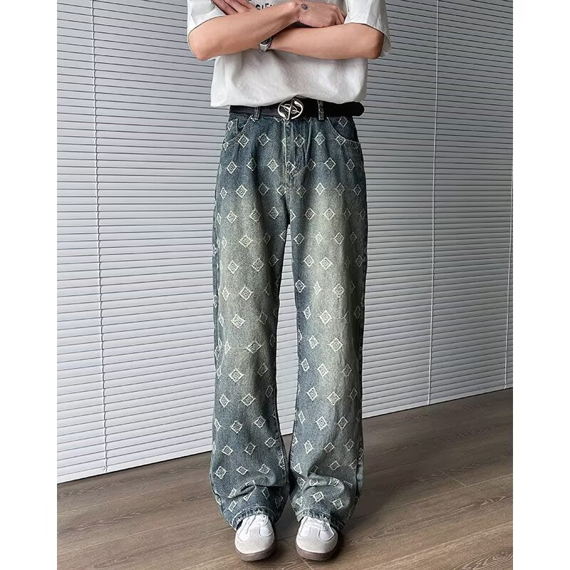 Jacquard Full Print Curved Knife Jeans for Men - Premium Japanese Denim