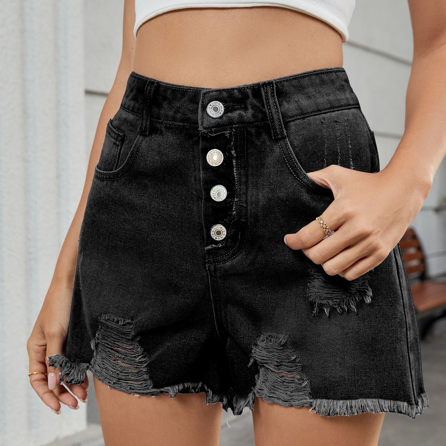 Women's Ripped Denim Hot Pants - Stylish and Comfortable Shorts