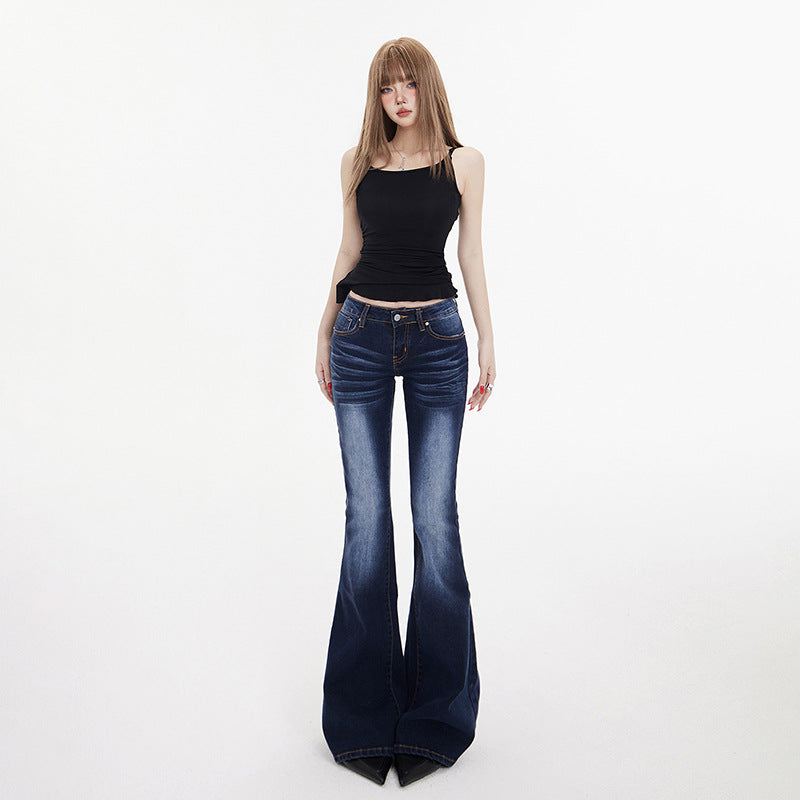 Women's Washed Slim Low Waist Flare Pants - Spring Elastic Micro Flare Jeans