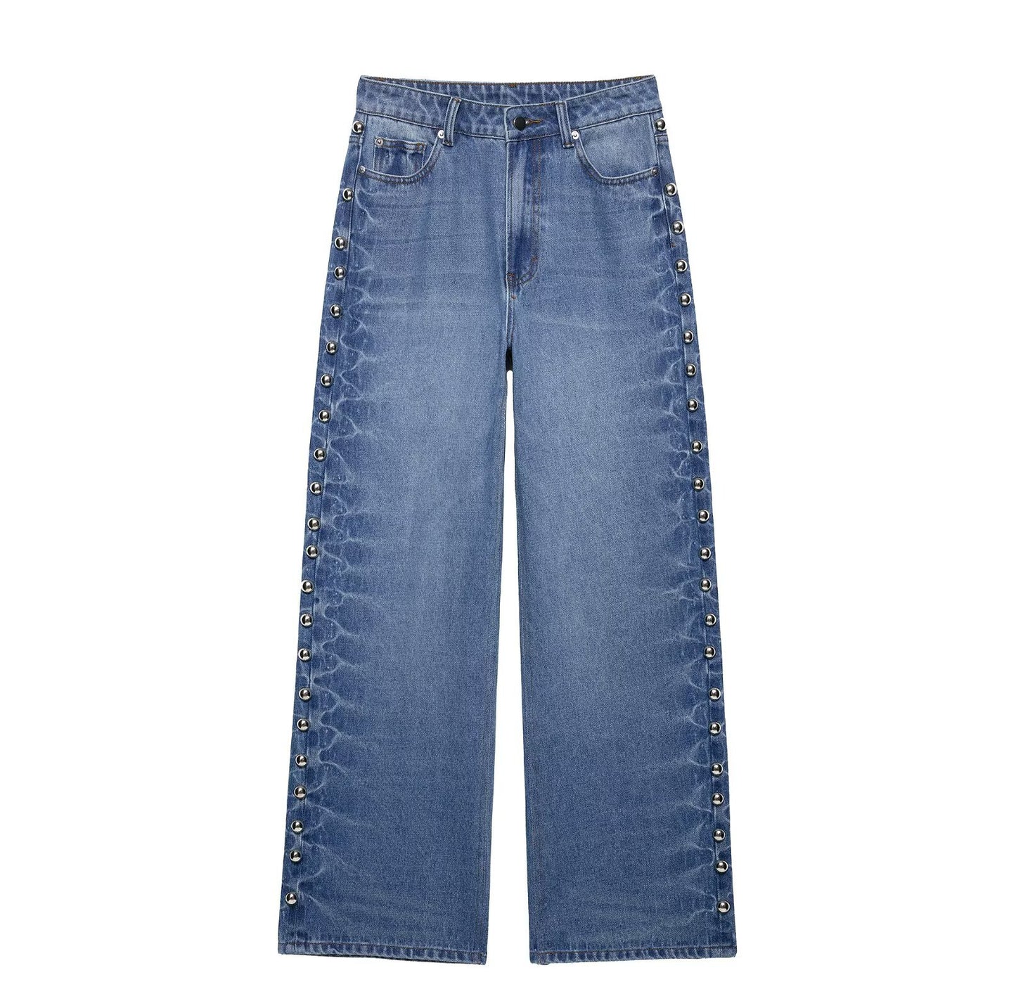 Side Bead Rivet Decoration Jeans for Women