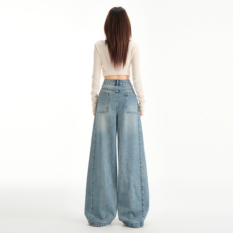 Vintage Blue Wide-Leg High-Waist Jeans for Women