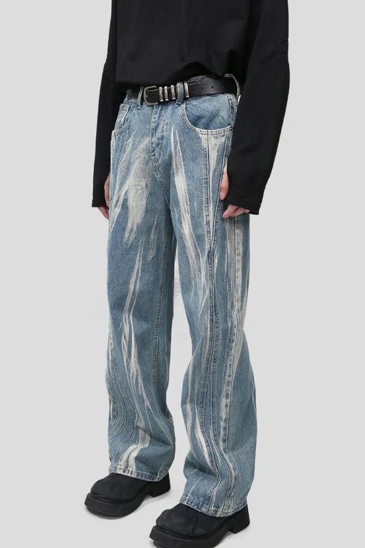 Paint Wide Leg Men's Jeans with Pockets - Premium Japanese Denim