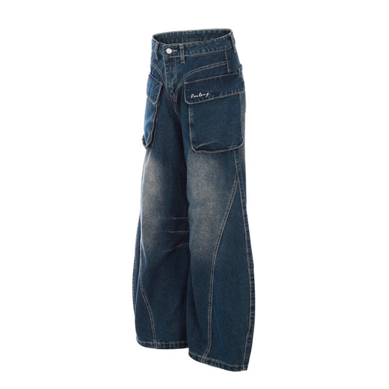 Big Pocket Blue Curved Knife Jeans - Premium Japanese Denim