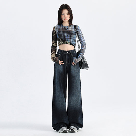 Light Blue Gradient Wide-Leg Jeans - Autumn Washed Design