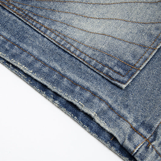 Deconstruct Denim Shorts with Vintage Lines