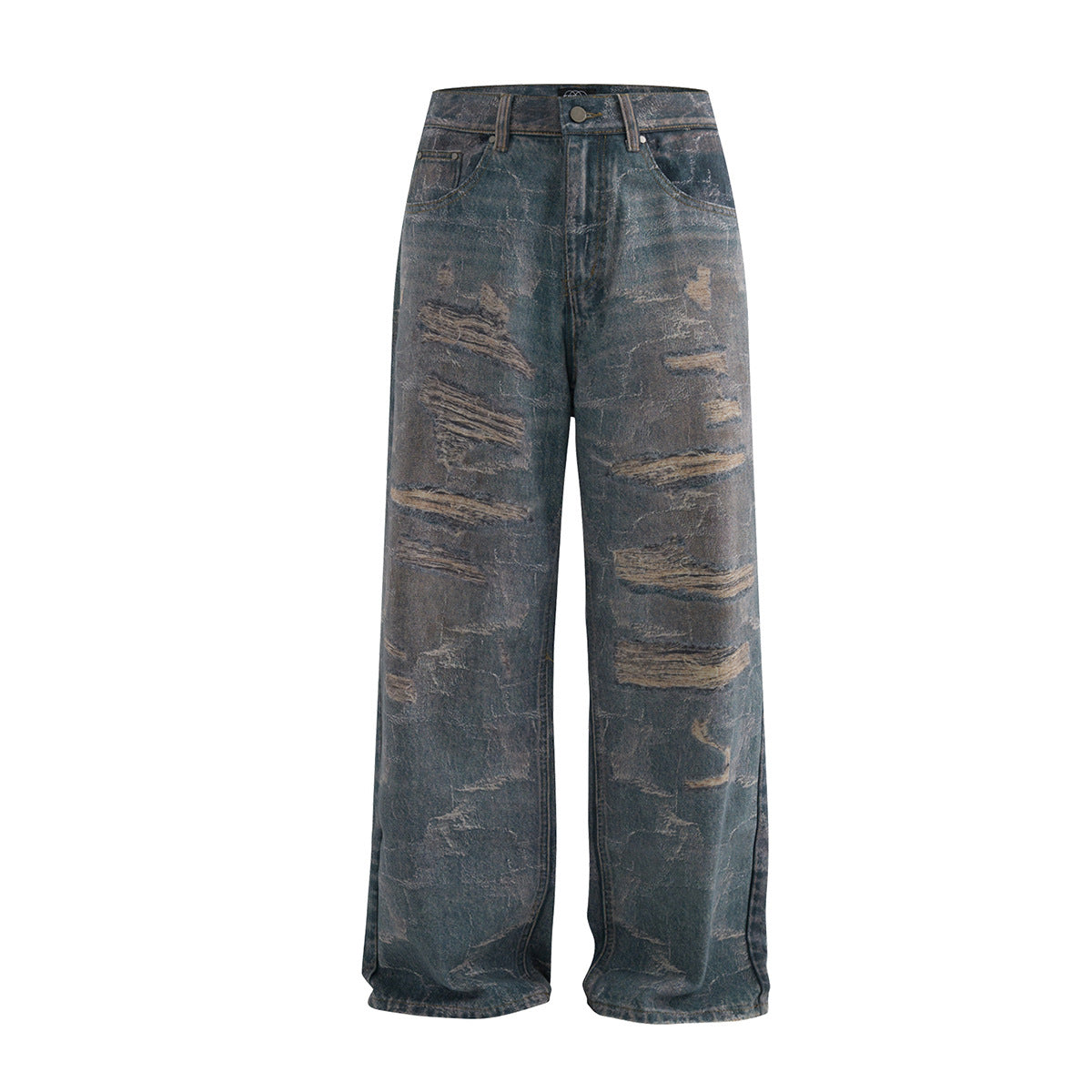 High Street Washed 3D Printed Baggy Wide Leg Jeans